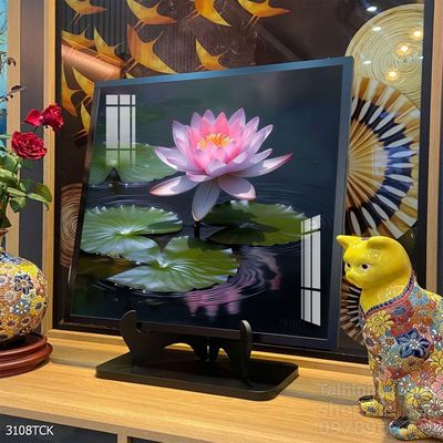 Tranh decor tường phòng khách cá chép hoa sen