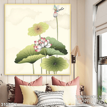 Tranh hoa sen, cá chép dán tường đẹp