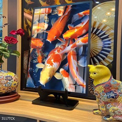 Tranh decor tường phòng khách cá chép hoa sen