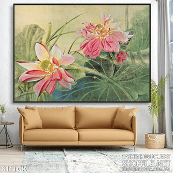 Tranh hoa sen, cá chép nghệ thuật