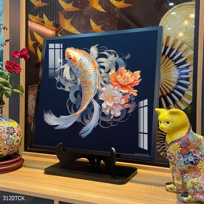 Mẫu tranh decor tường cá chép hoa sen