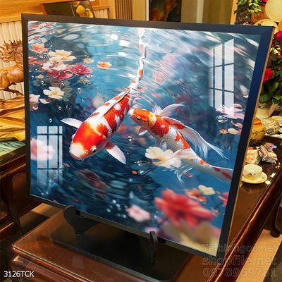 Tranh cá chép hoa sen nghệ thuật hiện đại