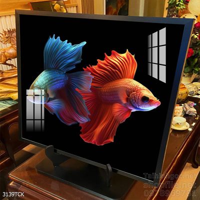 Tranh trang trí phòng khách cá chép hoa sen