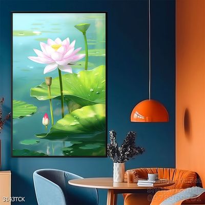 Tranh decor tường phòng khách cá chép hoa sen