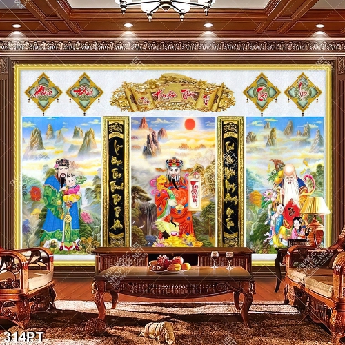 Tranh phòng thờ thư pháp Phúc Lộc Thọ