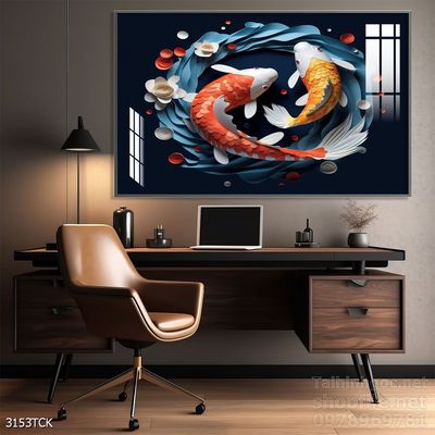 Tranh cá chép hoa sen nghệ thuật hiện đại