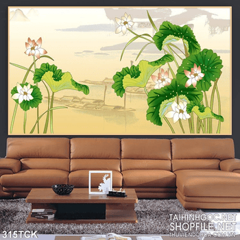 Tranh hoa sen, cá chép dán tường