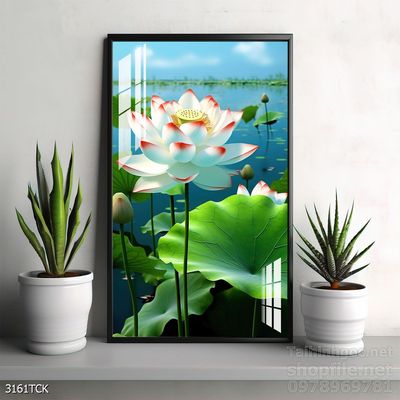 Tranh decor tường phòng khách cá chép hoa sen