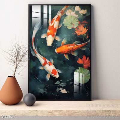 Tranh cá chép hoa sen nghệ thuật hiện đại