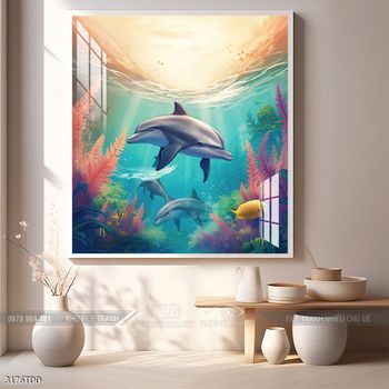 Tranh treo tường cá heo dễ thương