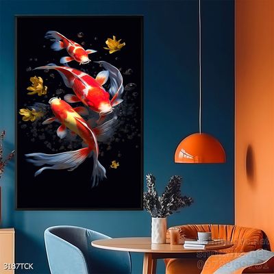 Tranh decor tường phòng khách cá chép hoa sen