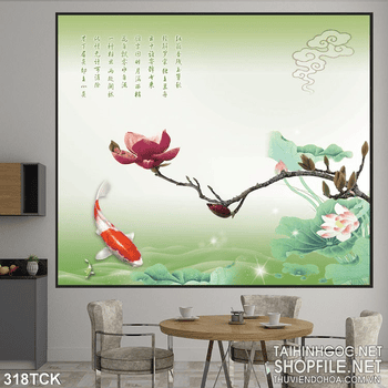 Tranh hoa sen, cá chép phong thủy