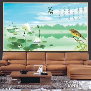 Tranh hoa sen, cá chép thư pháp độc đáo