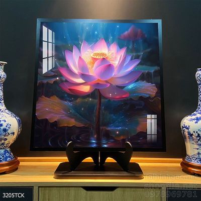 Tranh decor tường phòng khách cá chép hoa sen