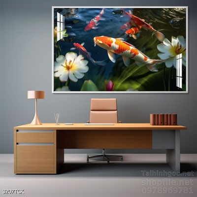 Tranh cá chép hoa sen cực đẹp