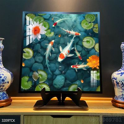 Mẫu tranh decor tường cá chép hoa sen