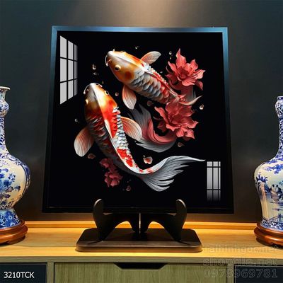 Tranh trang trí phòng khách cá chép hoa sen