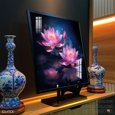 Tranh decor tường phòng khách cá chép hoa sen