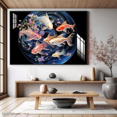 Tranh trang trí phòng khách cá chép hoa sen