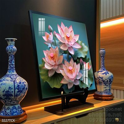 Tranh trang trí phòng khách cá chép hoa sen