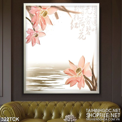 Tranh hoa sen, cá chép dán tường