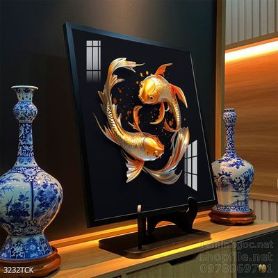 Tranh cá chép hoa sen nghệ thuật hiện đại