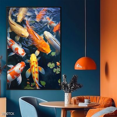Tranh decor tường phòng khách cá chép hoa sen