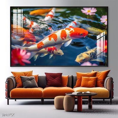 Tranh cá chép hoa sen nghệ thuật hiện đại