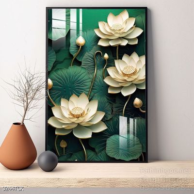Mẫu tranh decor tường cá chép hoa sen