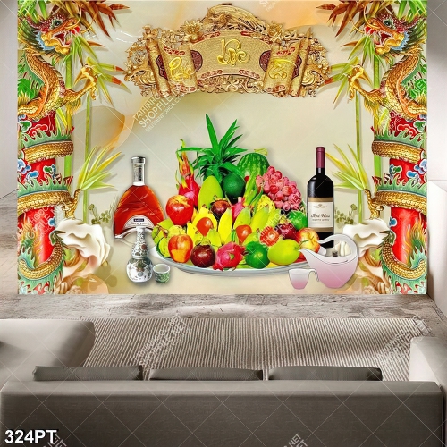 Tranh thờ song long chất lượng cao in kính