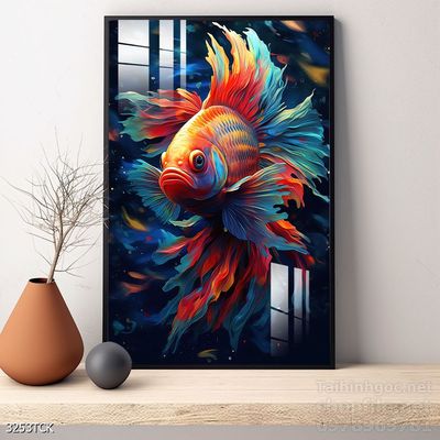 Mẫu tranh decor tường cá chép hoa sen