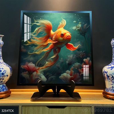 Tranh trang trí phòng khách cá chép hoa sen