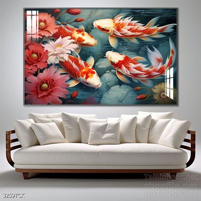Tranh cá chép hoa sen nghệ thuật hiện đại
