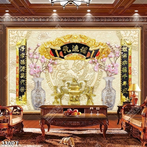 Tranh phòng thờ thư pháp và chậu hoa giả ngọc đẹp nhất