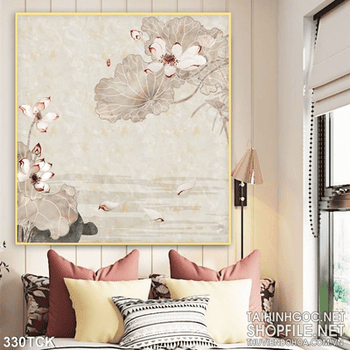 Tranh hoa sen, cá chép dán tường trang trí