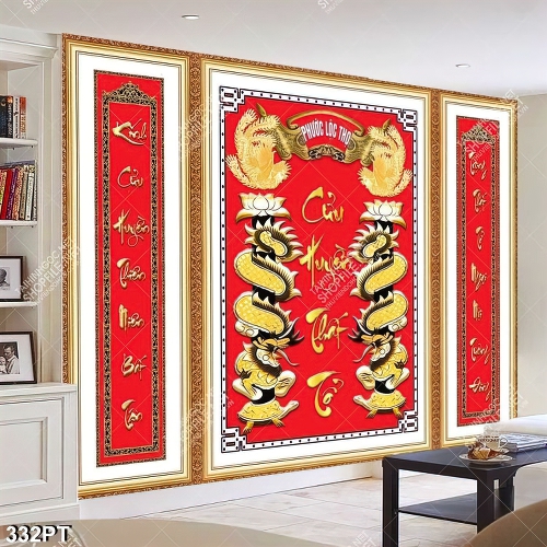 Tranh Cửu Huyền Thất Tổ thư pháp và song long nghệ thuật