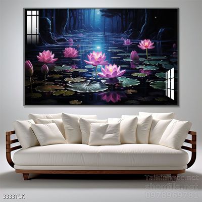 Tranh trang trí phòng khách cá chép hoa sen
