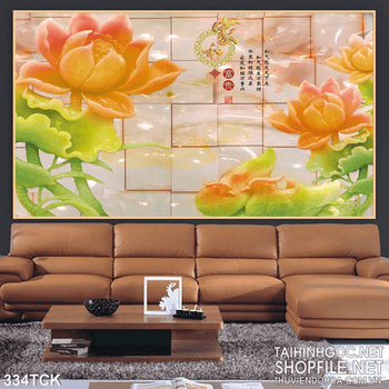 Tranh hoa sen, cá chép giả ngọc nghệ thuật