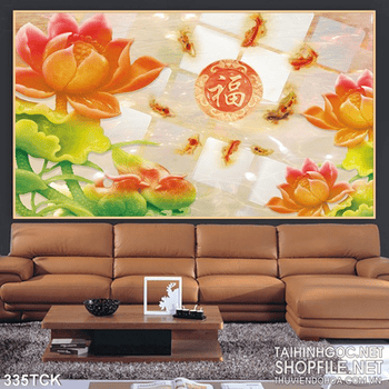 Tranh hoa sen, cá chép hội tụ giả ngọc