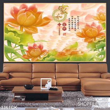 Tranh hoa sen, cá chép giả ngọc thư pháp