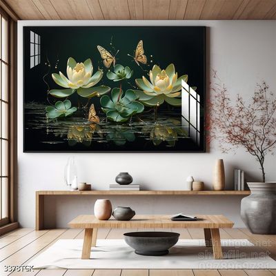 Tranh trang trí phòng khách cá chép hoa sen