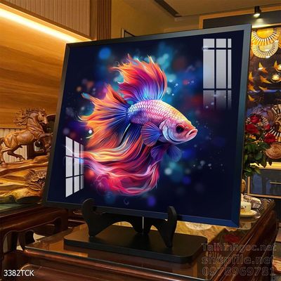 Tranh decor tường phòng khách cá chép hoa sen