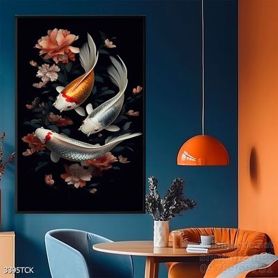 Tranh trang trí phòng khách cá chép hoa sen