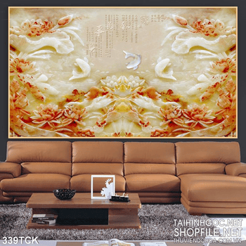 Tranh hoa sen, cá chép giả ngọc