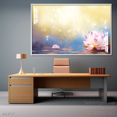 Tranh trang trí phòng khách cá chép hoa sen
