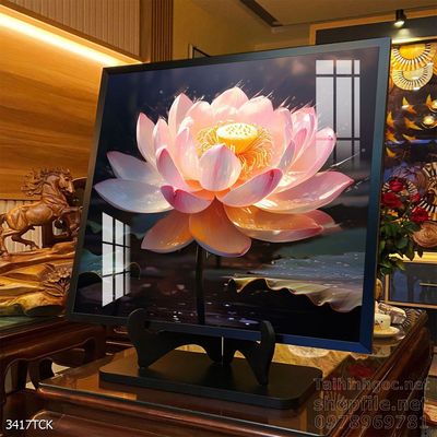 Tranh decor tường phòng khách cá chép hoa sen