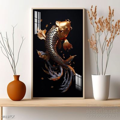 Tranh cá chép hoa sen nghệ thuật hiện đại