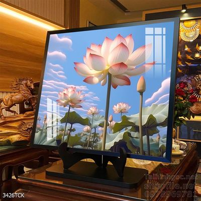 Tranh decor tường phòng khách cá chép hoa sen