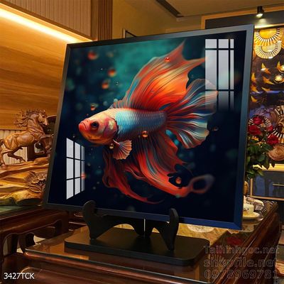 Tranh cá chép hoa sen nghệ thuật hiện đại