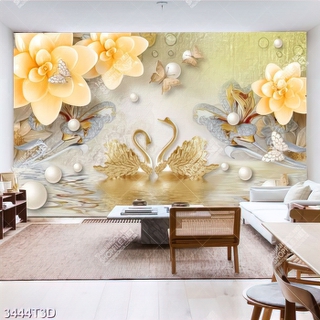 Tranh lụa thiên nga hoa và ngọc trai in uv đẹp nhất